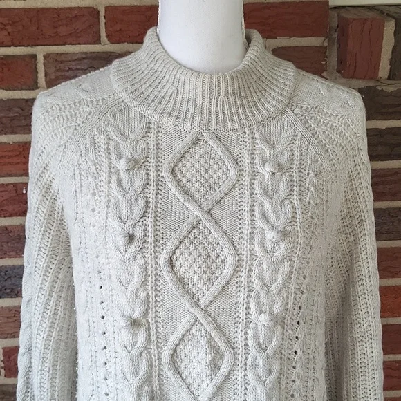 J. Crew Azra Pom-Pom Cableknit Sweater Gray Size Large - Picture 4 of 9